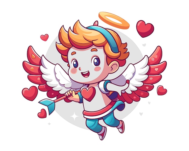 Vector a cupid with a heart on his head and a red arrow with hearts around his neck