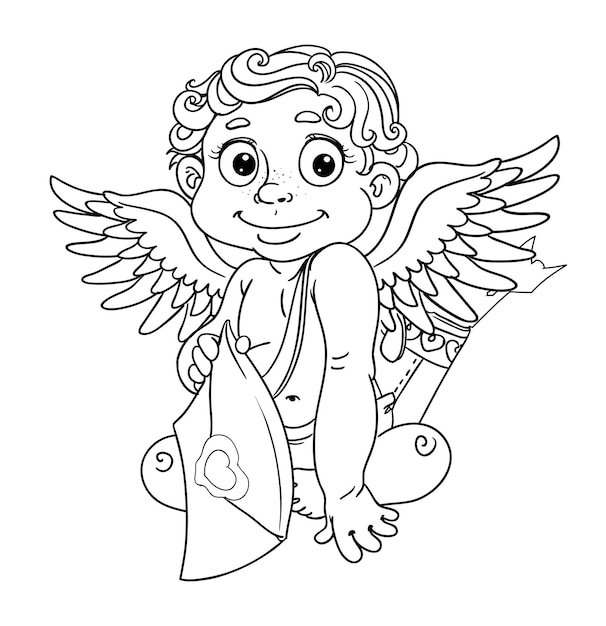 Cupid with love letter outline for coloring