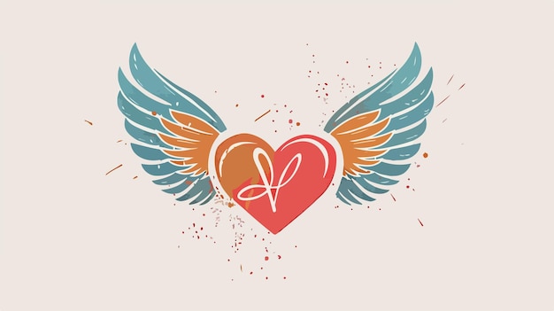 Vector cure heart with wings saying fall in love vector illustration