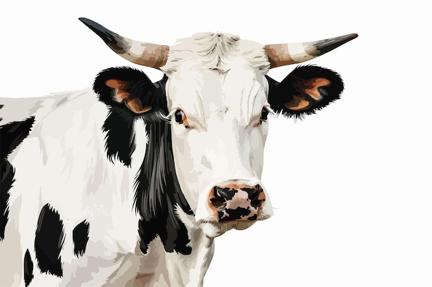 Curious Black White Farm Cow with Horns Watching You Professional Animal Photography