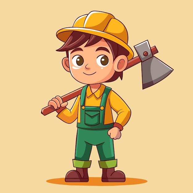 Curious Cartoon of Carpenter at Work Vector