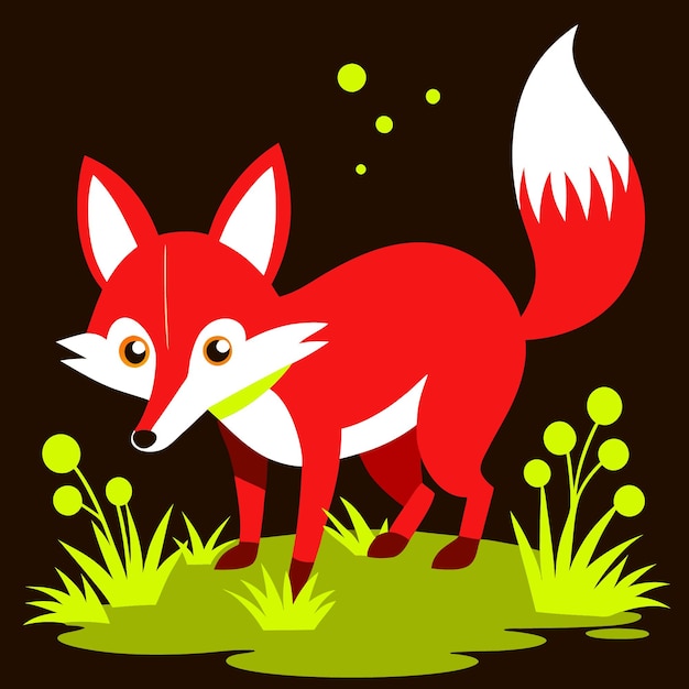 Curious Fox Sniffing the Ground in a Serene Forest Setting Vector Illustration