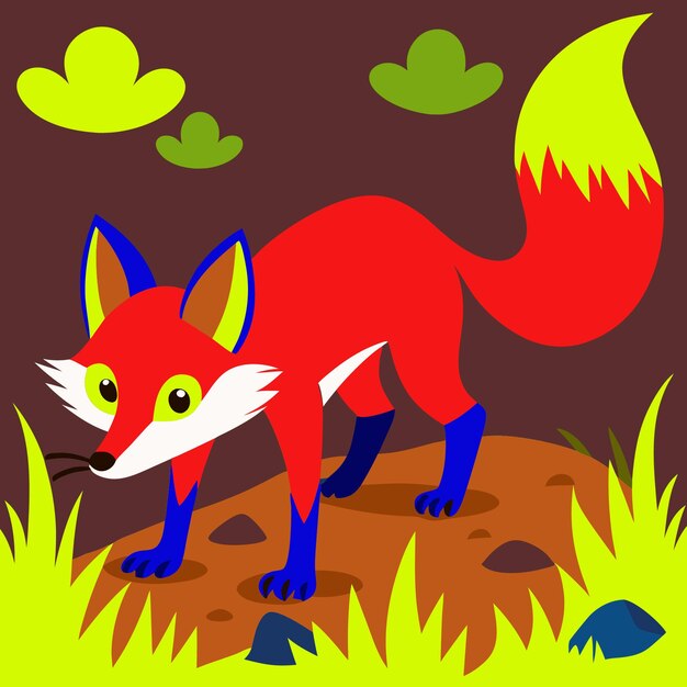 Curious Fox Sniffing the Ground in a Serene Forest Setting Vector Illustration