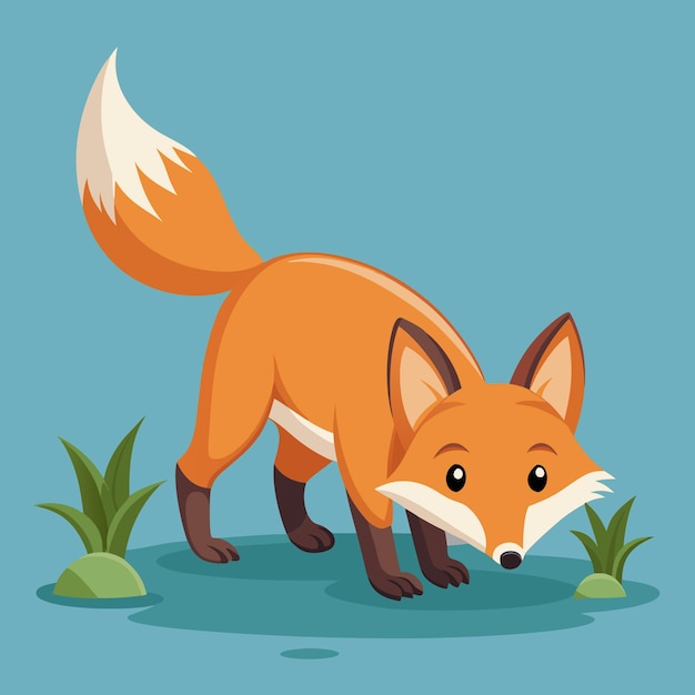 Curious Fox Sniffing the Ground in a Serene Forest Setting Vector Illustration