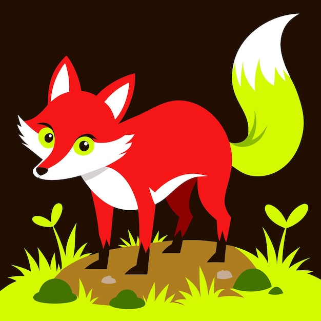 Curious Fox Sniffing the Ground in a Serene Forest Setting Vector Illustration