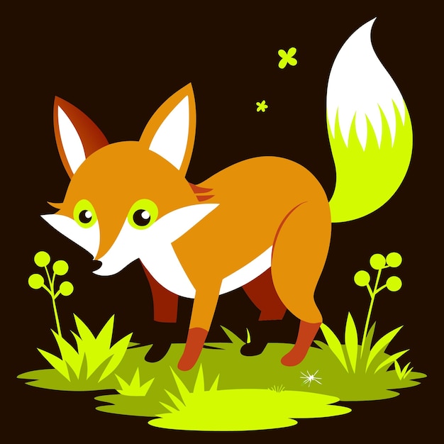 Curious Fox Sniffing the Ground in a Serene Forest Setting Vector Illustration