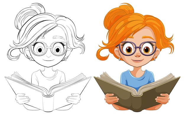 Curious Girl Reading a Book Illustration