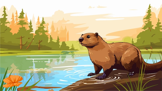 Curious Woodchuck Stalking Cartoon Illustration