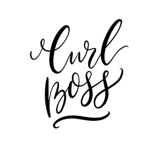 Curl Boss. Funny inscription, curly hair quote. Handwritten slogan for t-shirts, stickers and prints. Black vector script calligraphy on white background.