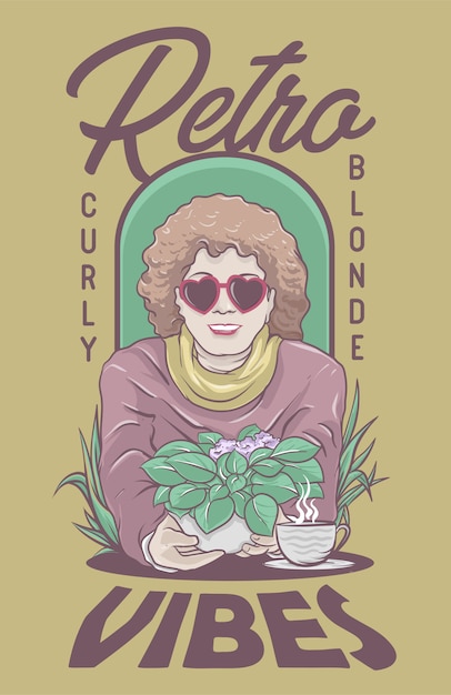 Curly Blonde Woman Character with retro vibes