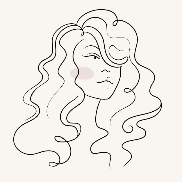 Vector curly girl linear illustrationstylish abstract portraitscandinavian minimalism