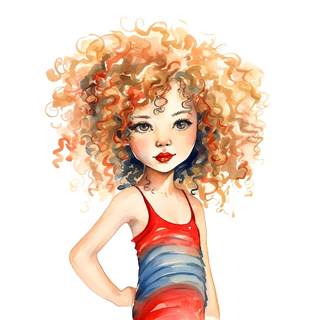 Curly girl watercolor paint art