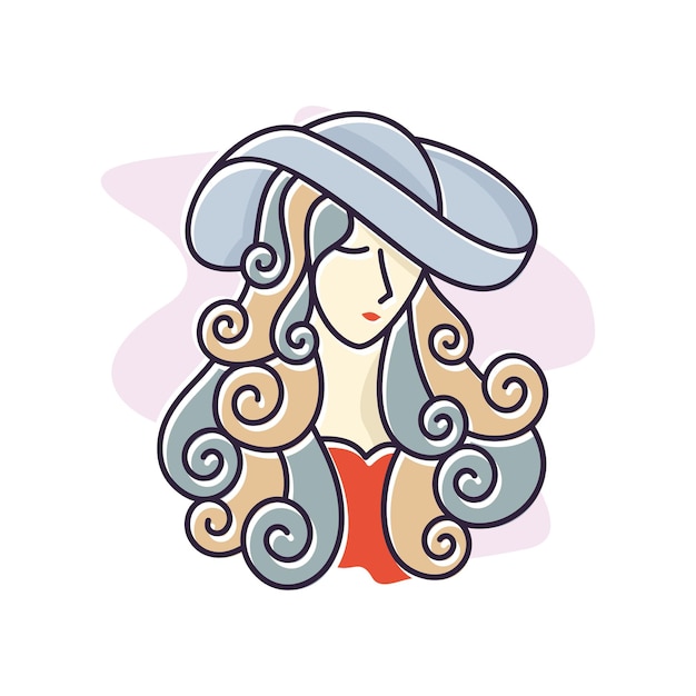 Curly Hair Elegant Woman Illustration