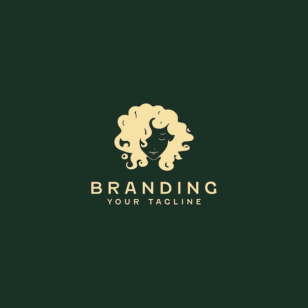 Vector curly hair woman logo design template