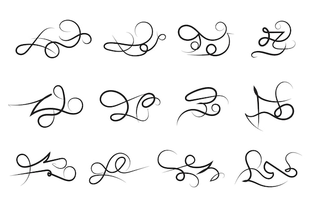 Vector curly swirl decorative swishes pen filigree flourishes calligraphy lettering scrolls text elements