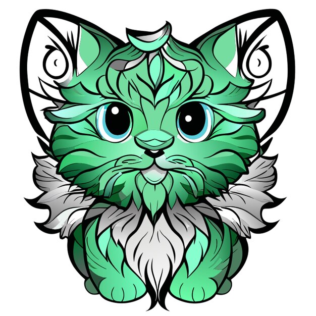 curly tiger cat cub humanoid butterfly snowflake with beard and wings and horns vector