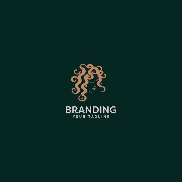 Curly Woman hair Logo Design Template