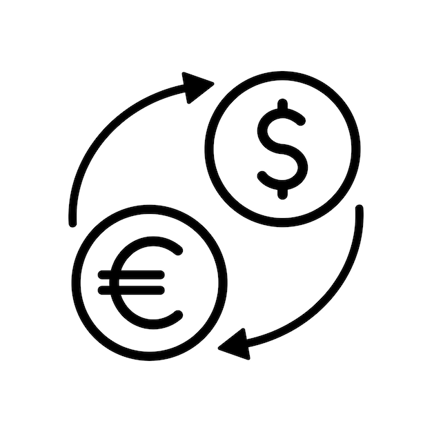 Currency exchange black line icon in flat style dollar euro transferring vector illustration on white background financial market concept