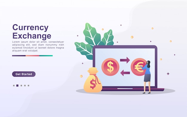 Currency Exchange concept. People exchange currencies online. World currency exchange services.