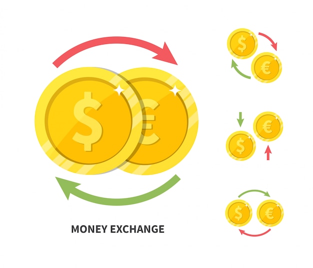 Currency exchange dollar euro, flat vector illustration