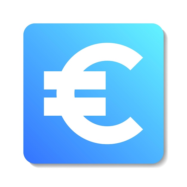 Currency vector glyph EUR square vector icon White symbol on blue gradient background