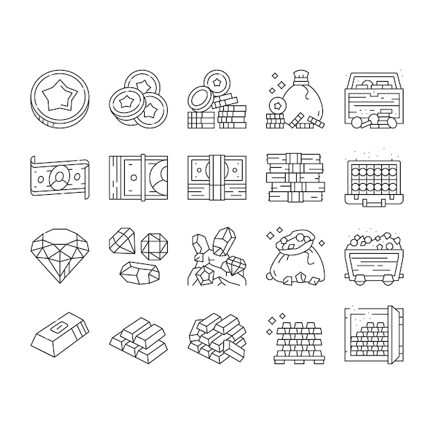 Currency video games collection icons set vector