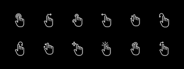 Cursor icon set Controls touchpad sensor swipe pinch adjust scroll White line icon on black background Vector line icon for business and advertising