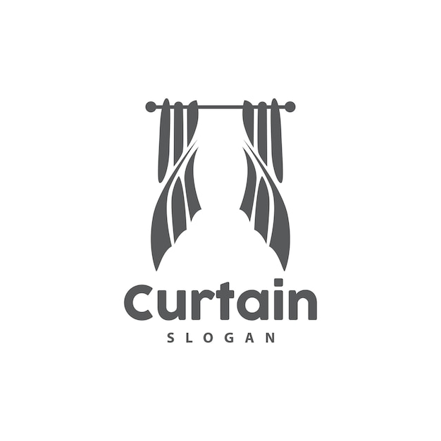 Curtain Logo Home Interior Simple Design Furniture Window Curtain Vector Illustration Symbol Icon