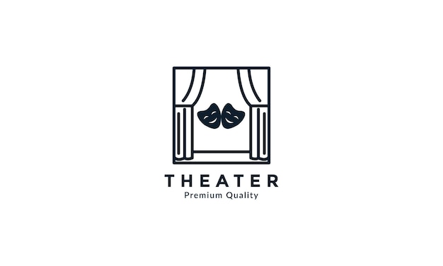 Curtain with mask for theater line logo vector icon illustration design