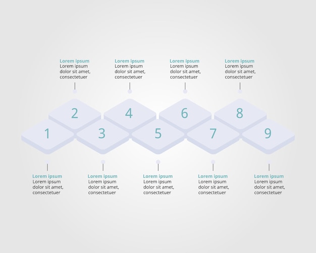 Vector curve square chart of timeline template for infographic presentation template with 9 element for ban