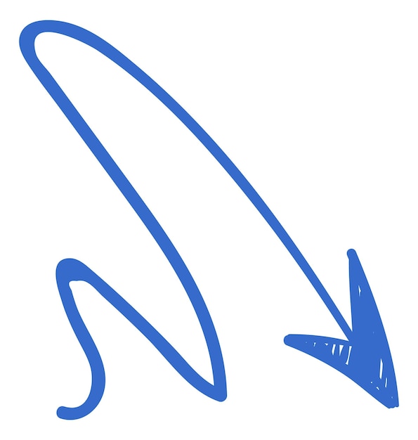 Curved arrow Hand drawn curled blue symbol