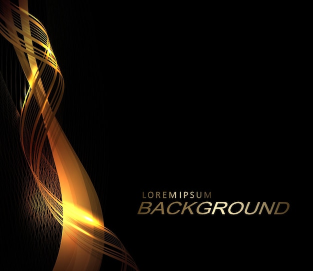 Curved shining wave of golden color on black background, fine mesh texture