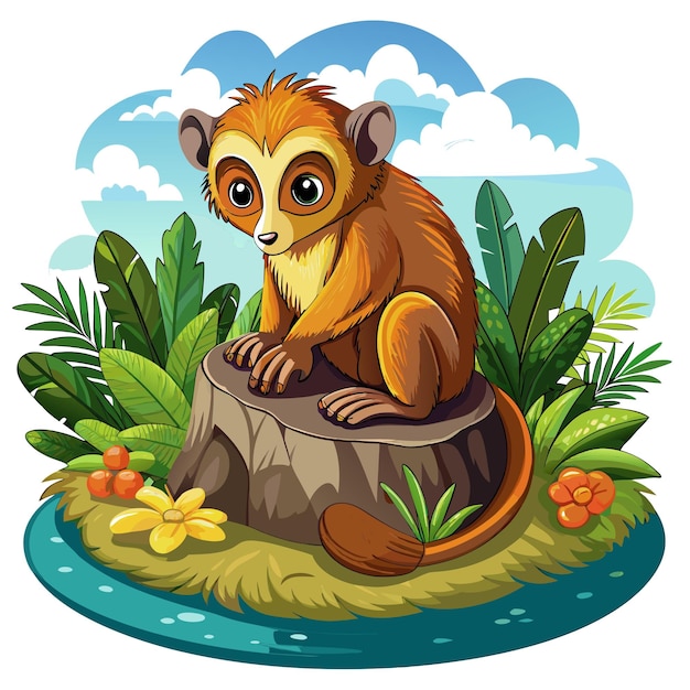 Cuscus monkey shy passionate rests island vector