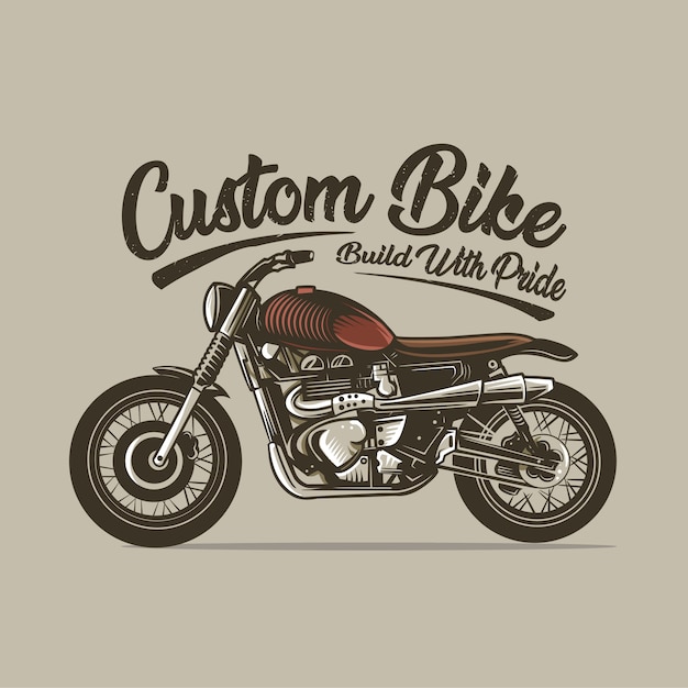 Custom bike motorcycle build vintage vector illustration