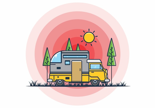 Custom camper car flat illustration