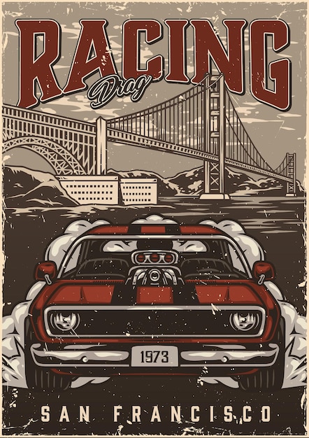 Custom cars vintage poster