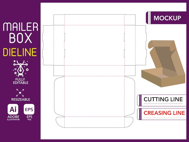 Vector custom mailer box packaging ecofriendly and sturdy dieline templates for ecommerce