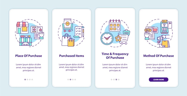 Customer behavior patterns onboarding mobile app page screen with concepts