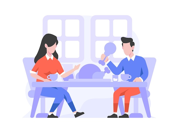 Customer Buy and Enjoy Food At Restaurant Concept Flat Style Illustration