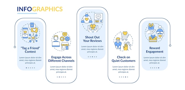 Customer engagement strategies blue rectangle infographic template