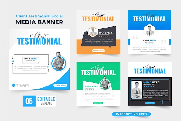 Customer feedback review set with rating sections Customer feedback testimonial or testimonial template bundle design for websites Business client testimonials collection with dark color