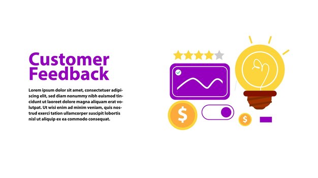 Vector customer feedback with star coin and idea symbol of customer feedback