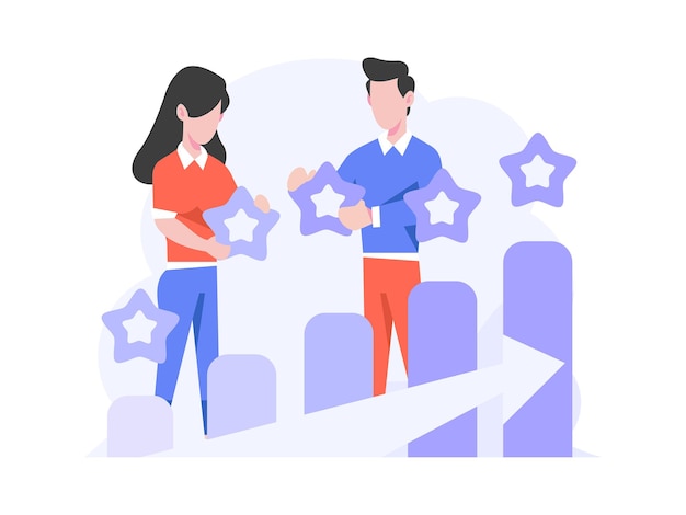 Customer Give Product Review and Stars Online Marketplace Concept Flat Style Design Illustration