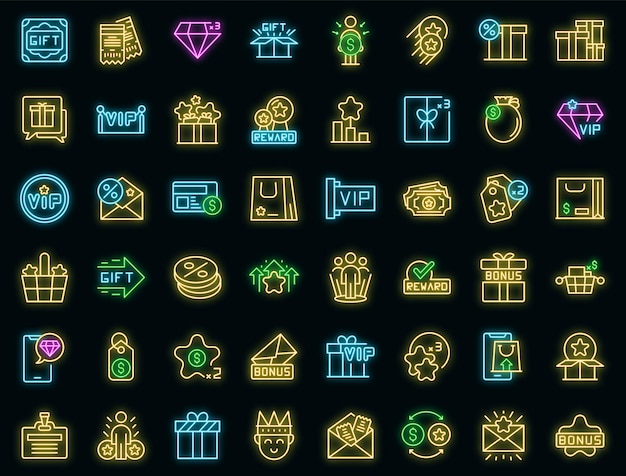 Customer loyalty program icons set vector neon