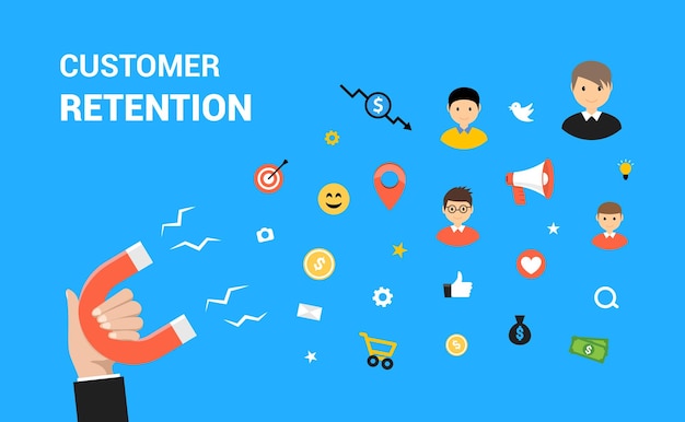 Customer retention flat vector web design. Target marketing strategy retention concept.