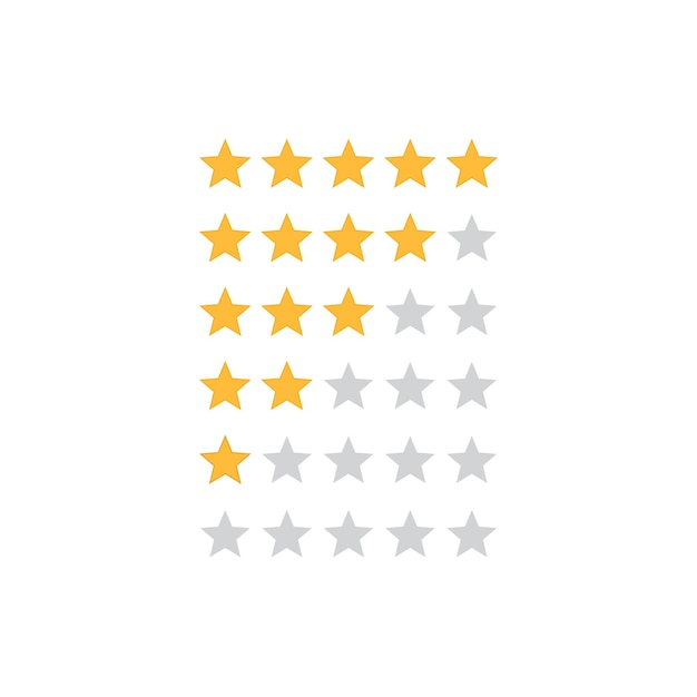 Vector customer review or product rating vector icon feedback with gold stars icons for apps and websites