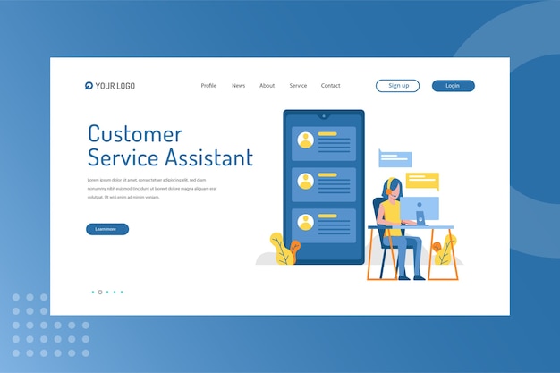 Customer service assistant on landing page