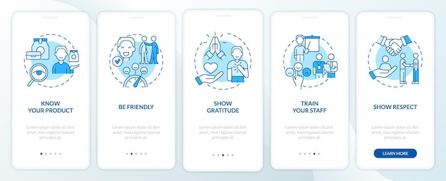 Customer service blue onboarding mobile app screen