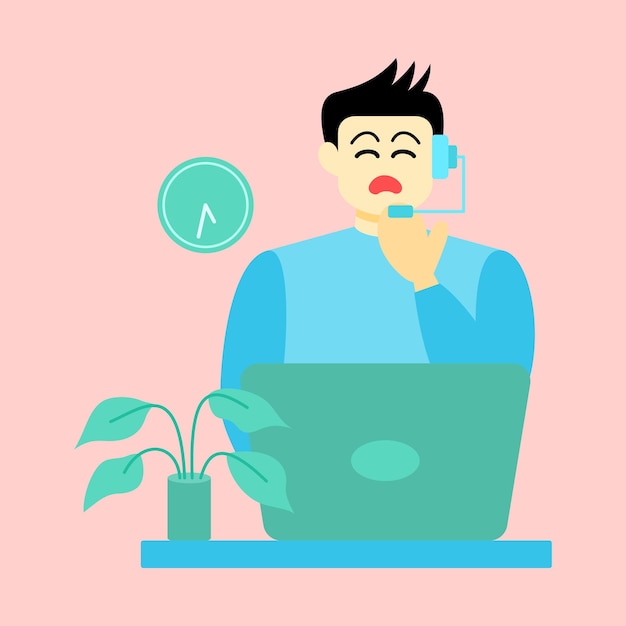 Customer Service concept design Operator with headset doing live feedback Vector Illustration