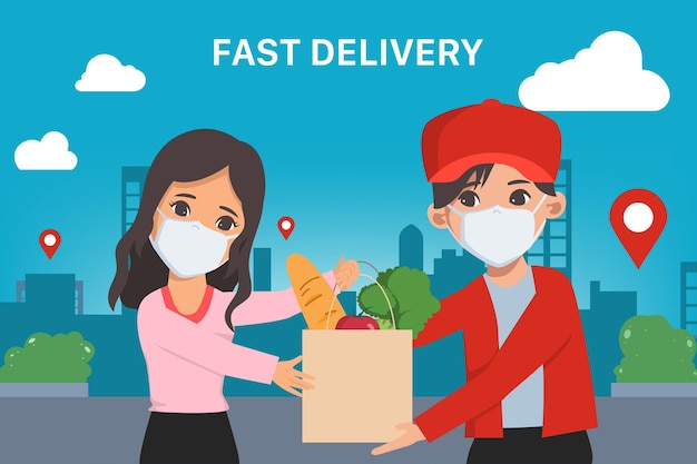 Customer shopping online fast delivery during covid19 Stay at home avoid the coronavirus